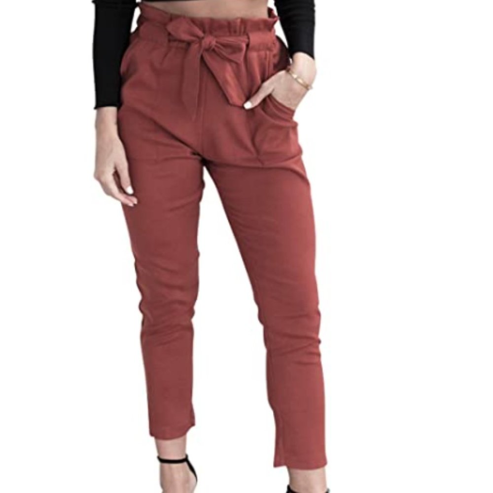 Paper bag waist stretchy slim pants (Bundle 3/$30)
